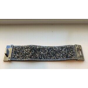 Silver Tone Gray Black Pavé Wide Bangle Bracelet